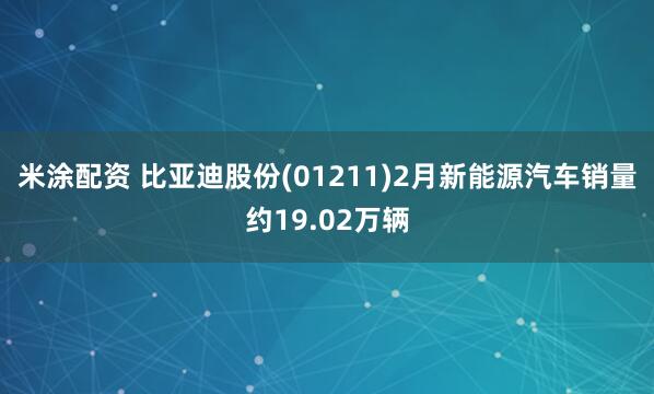 米涂配资 比亚迪股份(01211)2月新能源汽车销量约19.02万辆